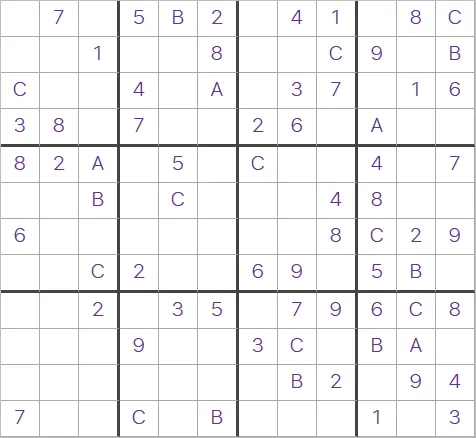 An example 12x12 Giant Sudoku from PuzzleMadness's rules with 3x4 boxes