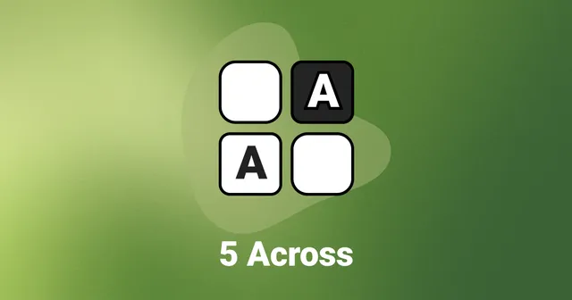 5 Across share card: four letter tiles on green