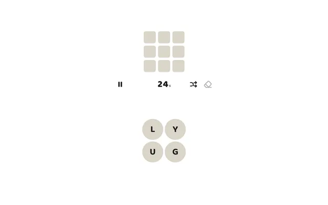 9 Words in play: a three-by-three tracker of solved words, a 24-second clock, and the letters L, Y, U and G to unscramble