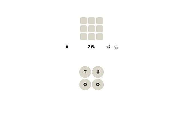 9 Words on 18 October 2026: the empty three-by-three tracker, a 26-second clock, and the letters T, K, O and O to unscramble