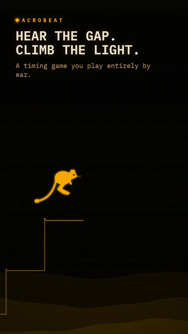 Acrobeat at phone size, from its Google Play listing: the jerboa jumping up the first steps under the words Hear the gap. Climb the light.