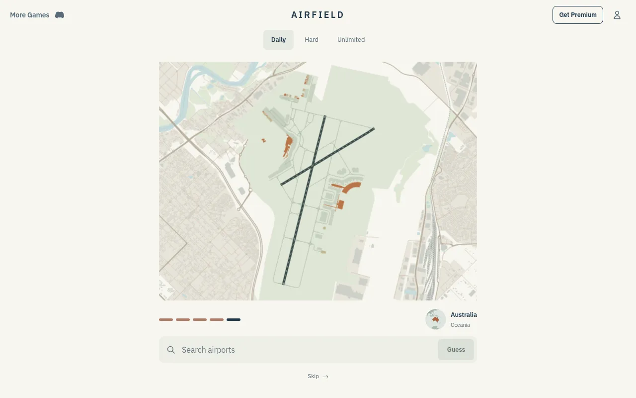 Airfield after the last clue: the airport's full map with taxiways, terminals and surrounding streets, and the country hint Australia, Oceania