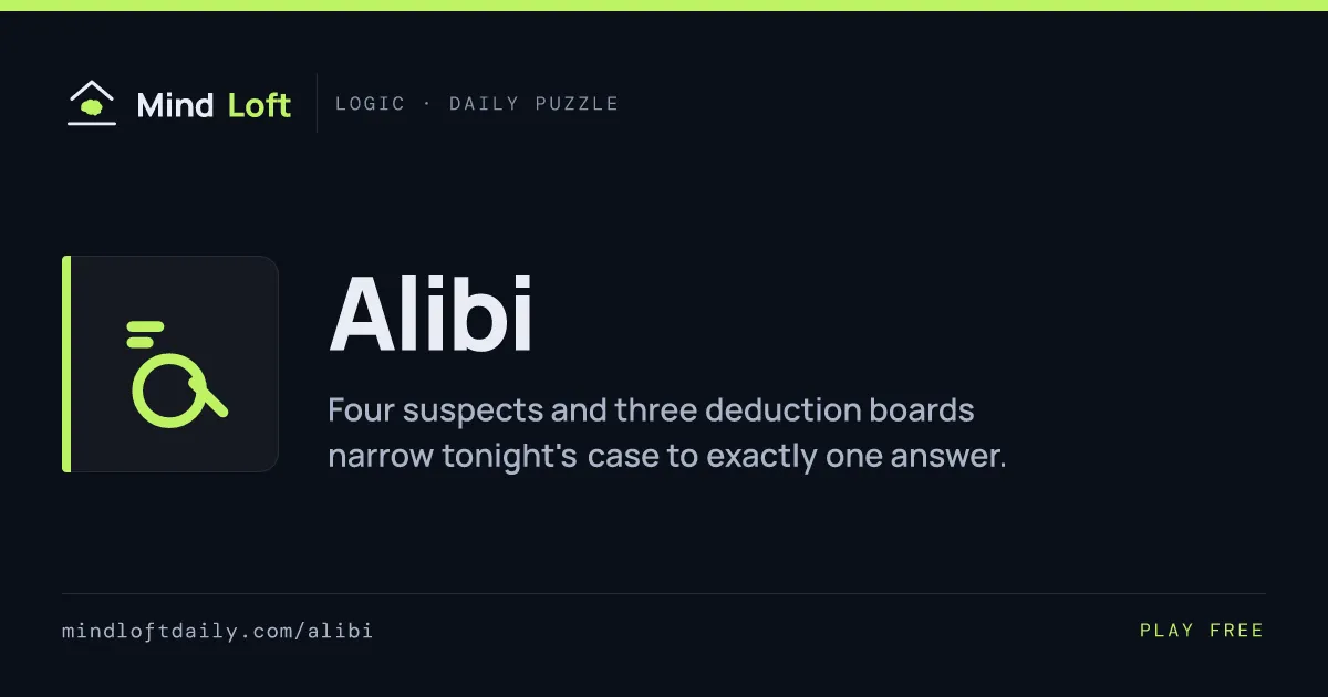 Alibi title card from Mind Loft: the game's icon, name and one-line description