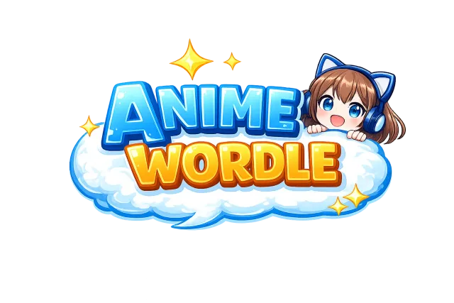 The Anime Wordle logo: blue and yellow lettering on a cloud with a brown-haired anime girl in cat-ear headphones