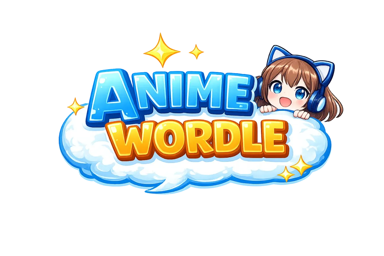 The Anime Wordle logo: blue and yellow lettering on a cloud with a brown-haired anime girl in cat-ear headphones