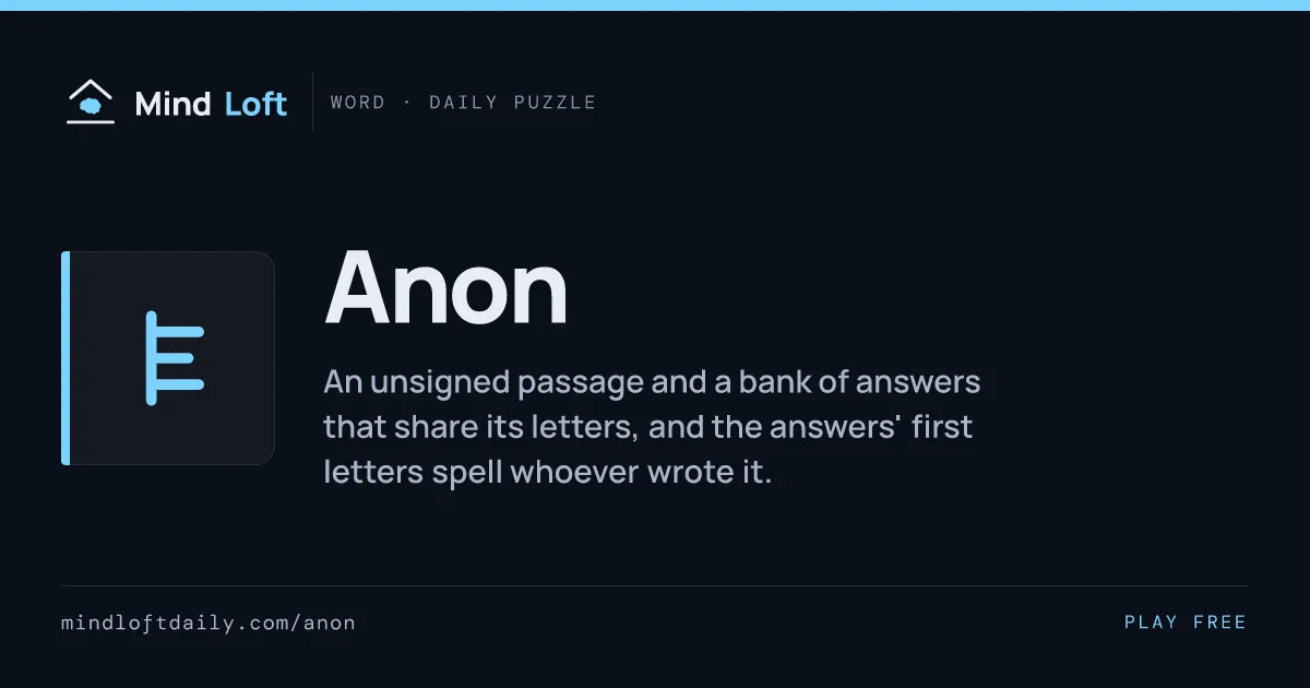 Anon title card from Mind Loft: the game's icon, name and one-line description