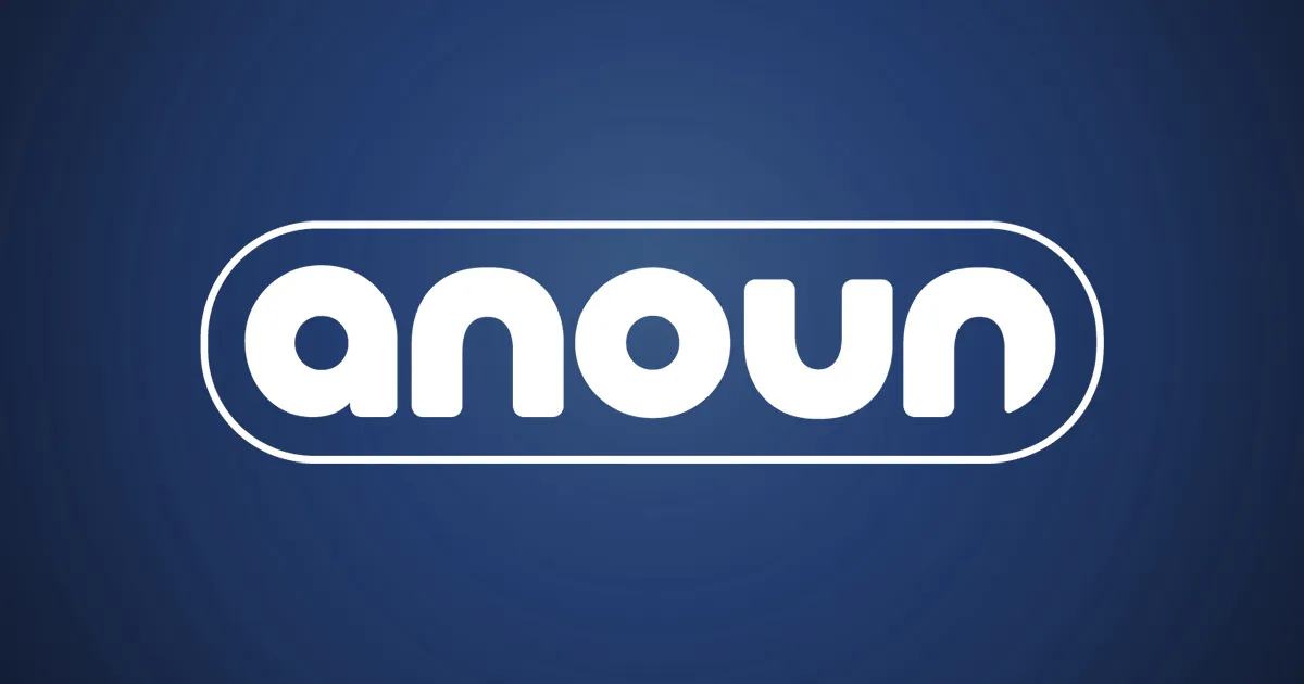 The anoun logo in white on a dark blue background
