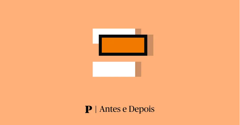 Antes e Depois's own share card: an orange tile between two white bars on an orange background above the words P | Antes e Depois