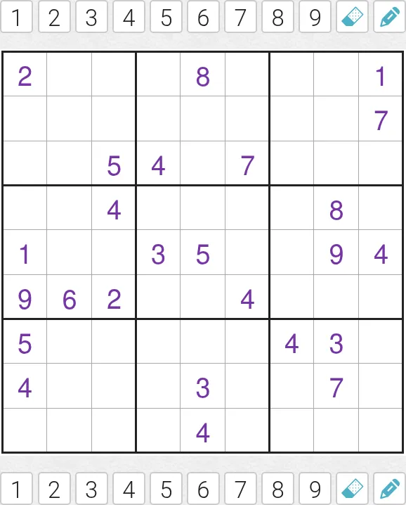 Today's Medium Anti Knight Sudoku on PuzzleMadness for 3 October 2026: a 9x9 grid with purple given digits between rows of number buttons
