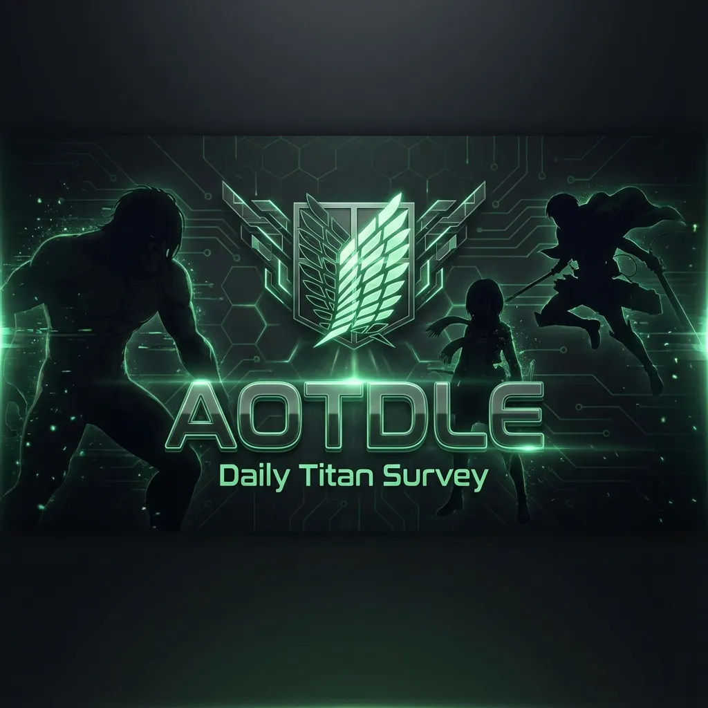 AOTdle share art: the Survey Corps wings emblem in glowing green with silhouettes of a Titan and two soldiers, and the title AOTDLE, Daily Titan Survey