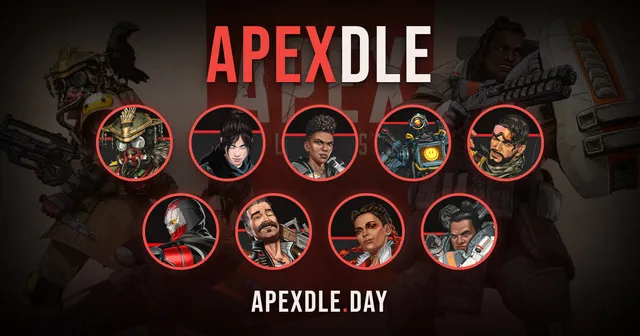 APEXDLE share art: the game's name above round portraits of nine Apex Legends characters, with apexdle.day below