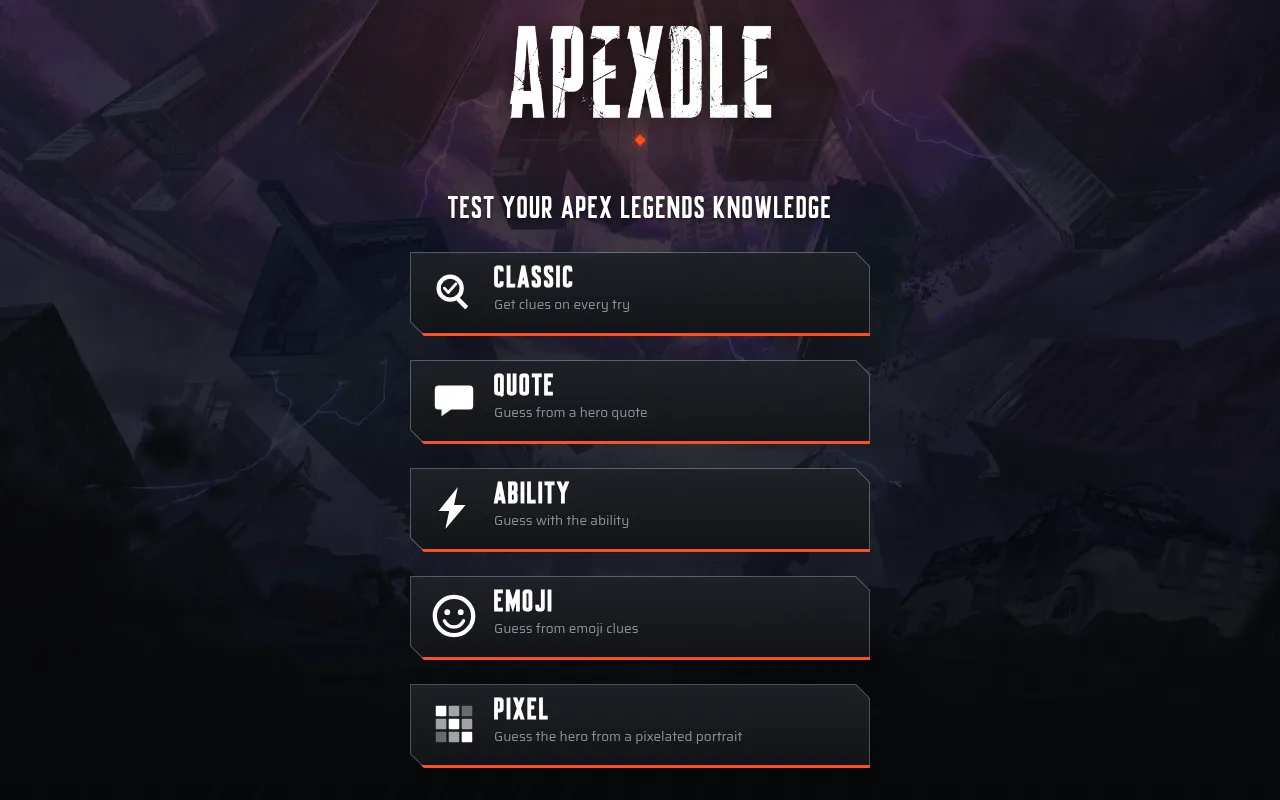 Apexdle menu: Test your Apex Legends knowledge, with the daily Classic, Quote, Ability, Emoji and Pixel modes