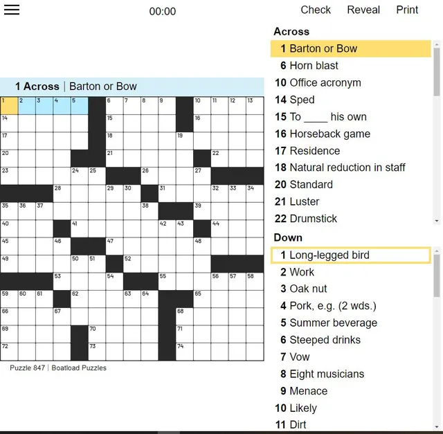 An Arkadium Daily Crossword grid with the across and down clue lists