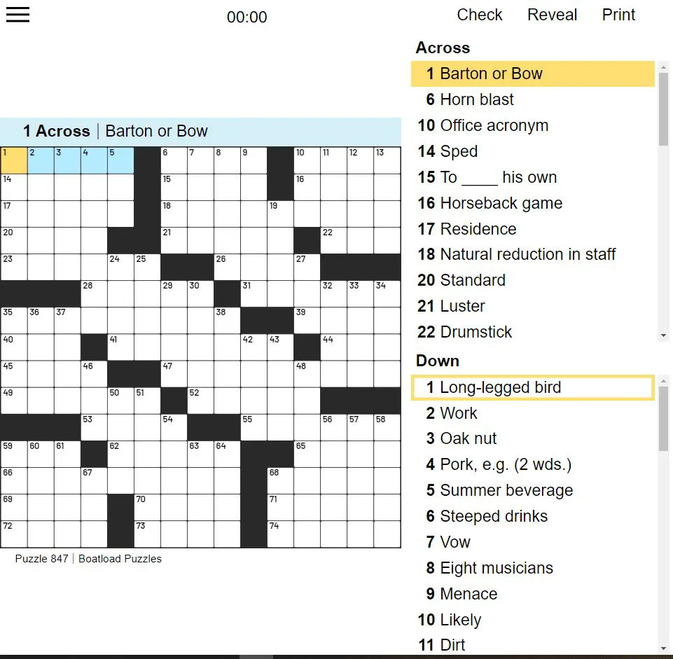 An Arkadium Daily Crossword grid with the across and down clue lists