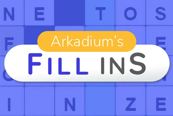 Arkadium's Fill Ins title art: the game's name over a blue grid of letter tiles