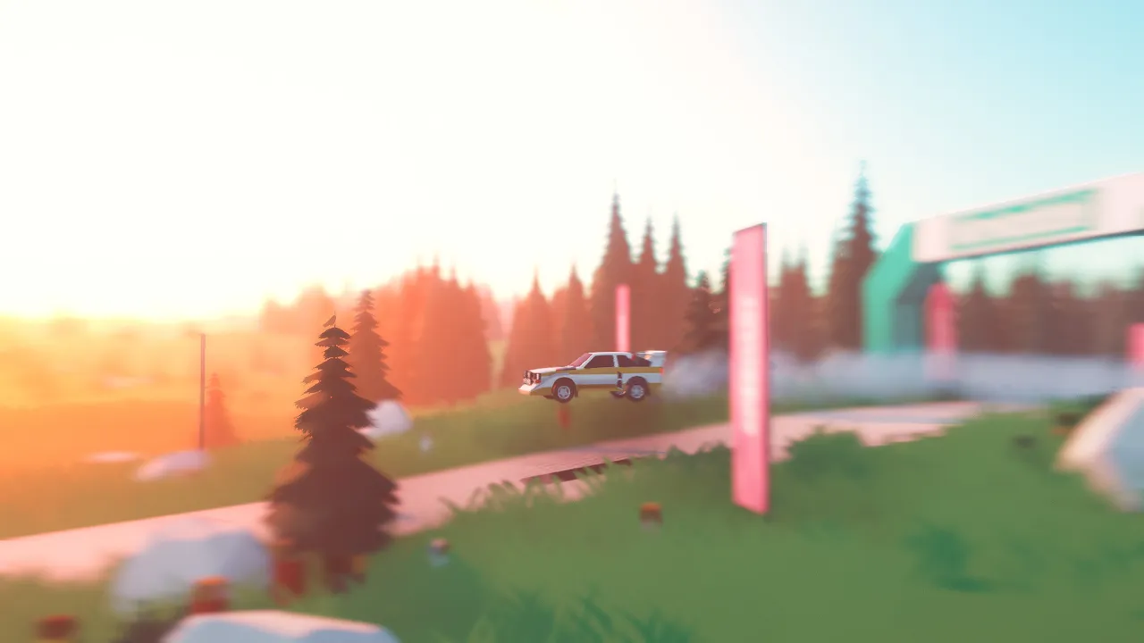 art of rally screenshot of a car on a scenic low-poly rally stage