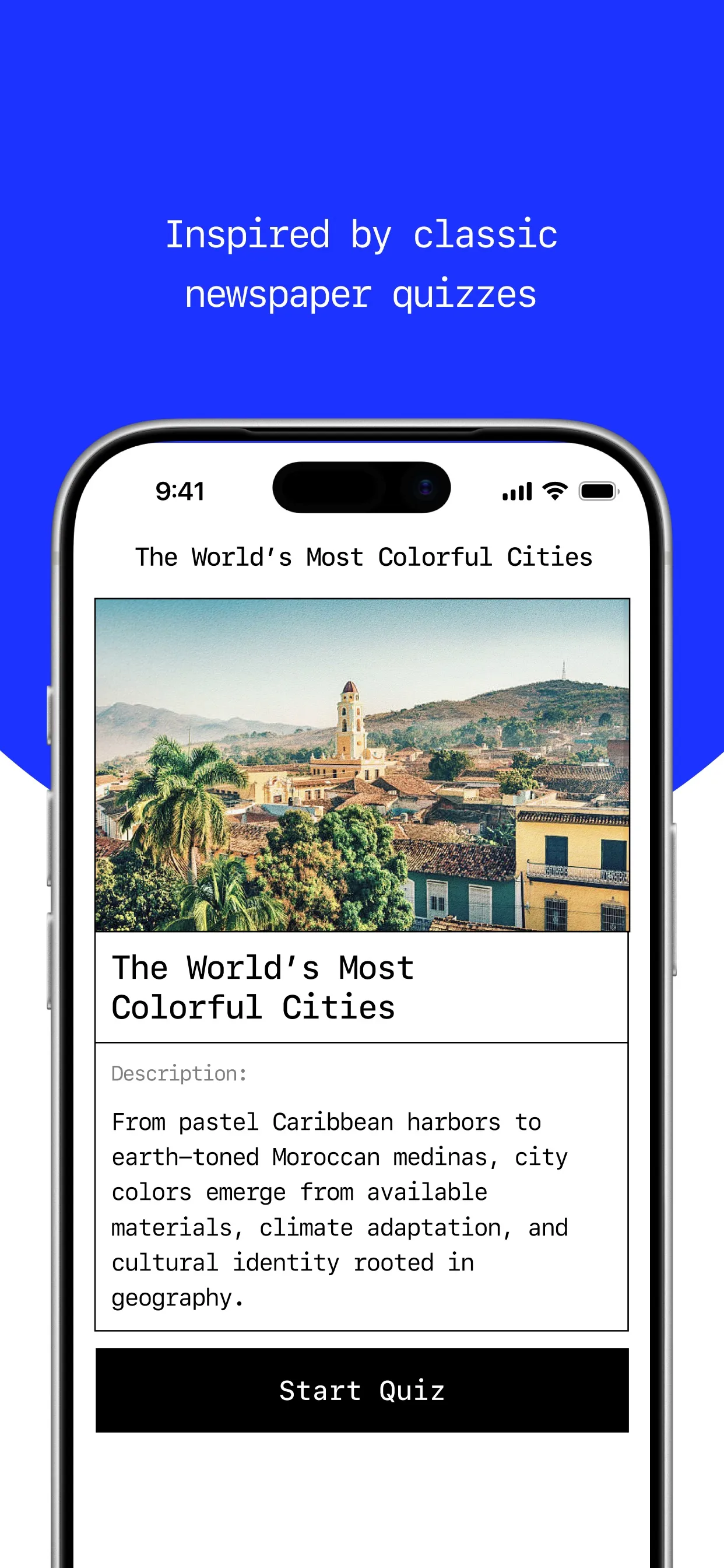 Atlas topic page for The World's Most Colorful Cities with a photo, description and Start Quiz button