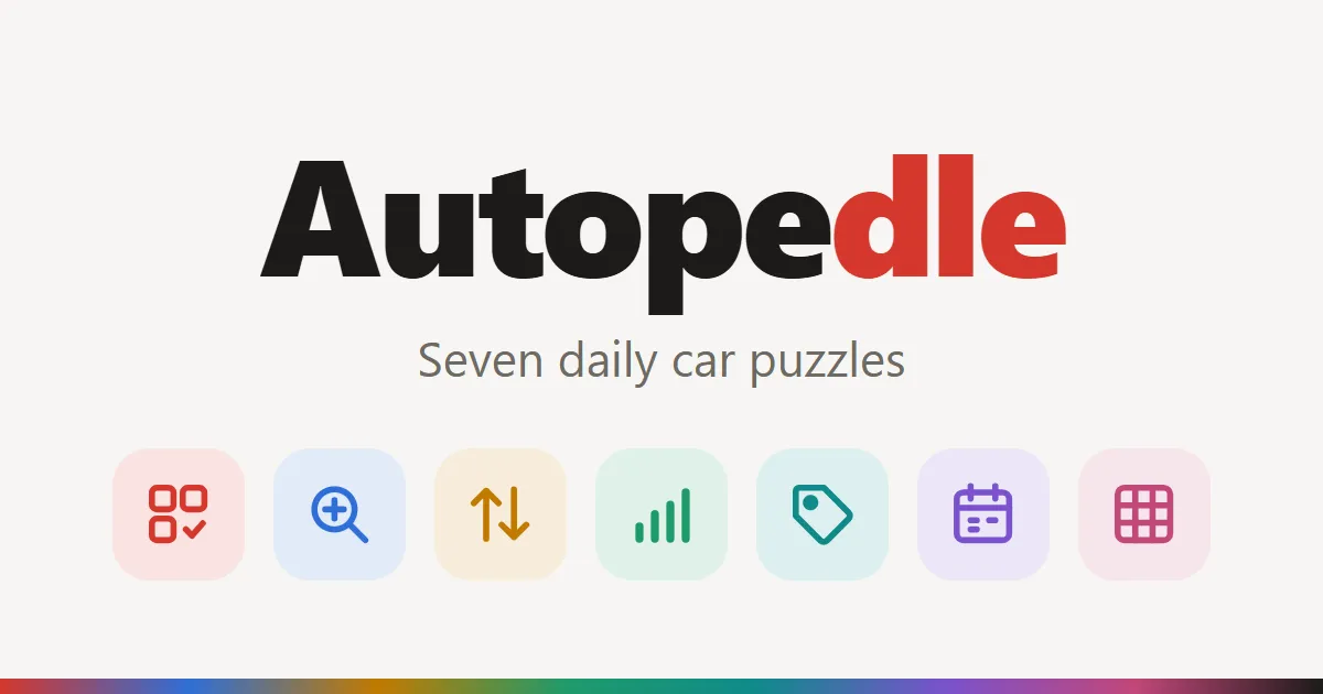 Autopedle share card: the Autopedle name over the icons of its seven daily car puzzles