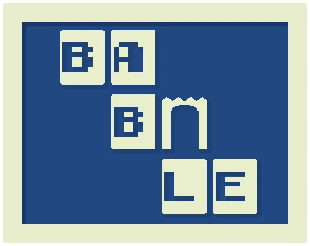 bab.le title card in blue and cream pixel letters, with the second B in a tower arch