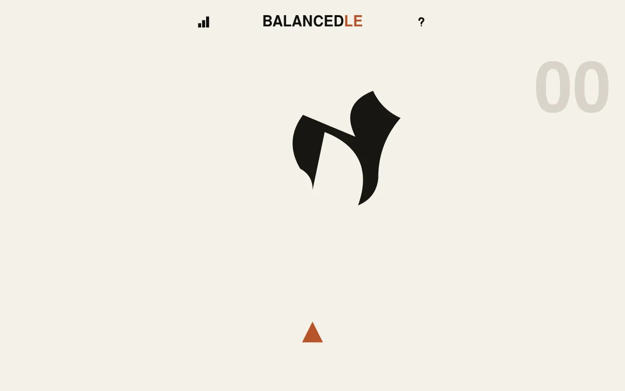 Balancedle on an earlier day: an irregular black shape held above the orange triangular support
