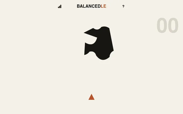 Balancedle on 18 October 2026: the day's black shape with curved bites held above the orange triangular support, attempt counter at 00