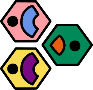 The Baldosas icon: three hexagonal tiles with coloured shapes