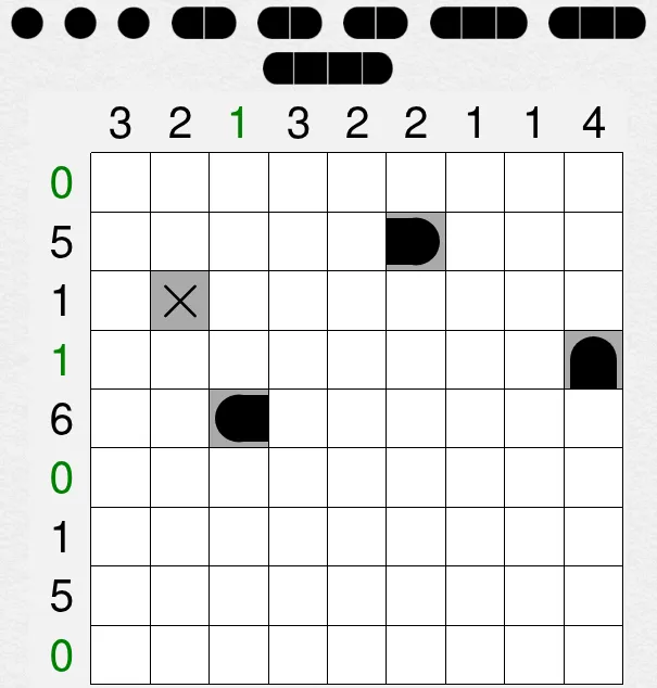 The Medium Battleships grid of 28 October 2026 on PuzzleMadness: a 9x9 board with the fleet above it, row and column counts and four given squares
