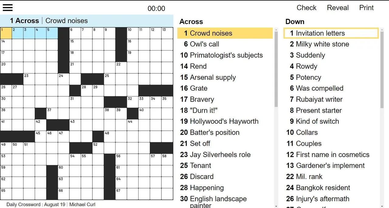 A Best Daily American Crossword grid with its clue list