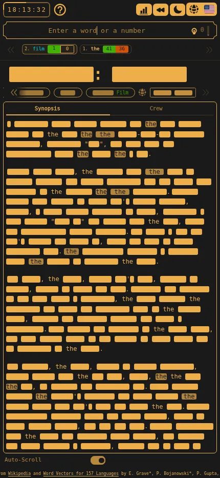 BingeWatcher at phone size: the masked two-part title, genre pills and the synopsis tab with the word 'the' revealed throughout