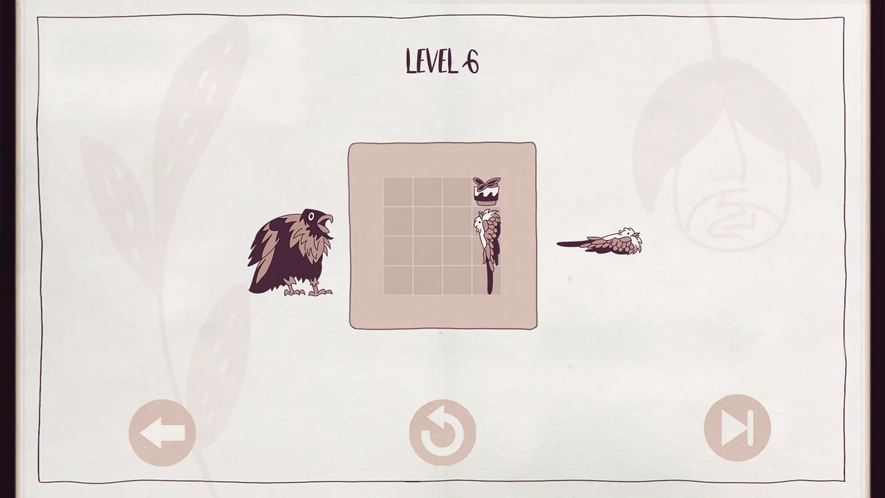 Level 6 of Birds Organized Neatly with a partly filled grid, a parrot placed inside and two birds waiting at the sides