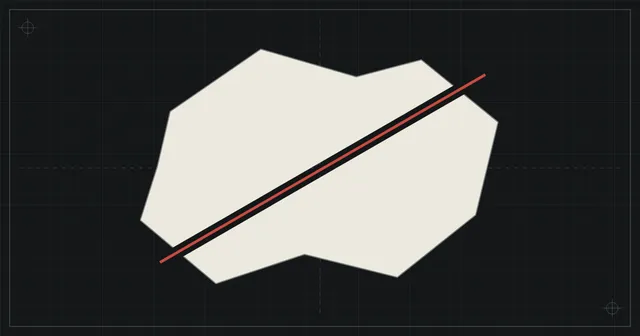 BlindCut: a pale irregular shape on a dark grid with a red straight line cutting across it