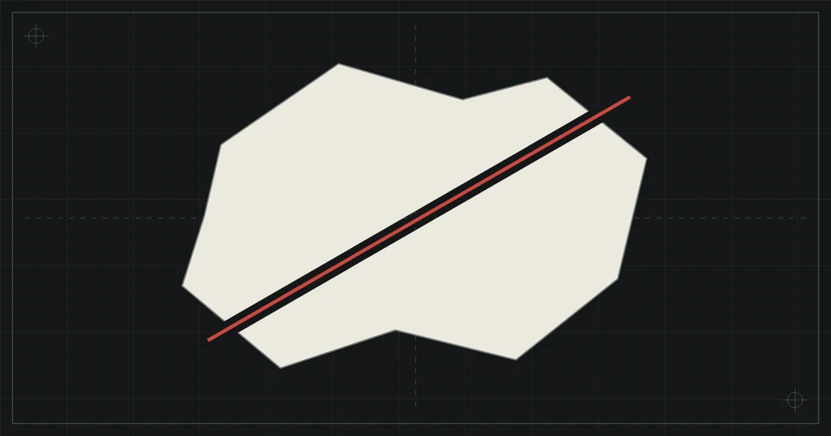BlindCut: a pale irregular shape on a dark grid with a red straight line cutting across it