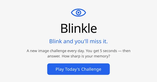 A blue eye icon above the Blinkle name, the line Blink and you'll miss it, and a Play Today's Challenge button