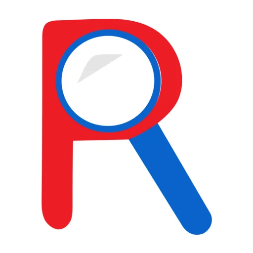 The Riddl Games icon, an R with a magnifying glass