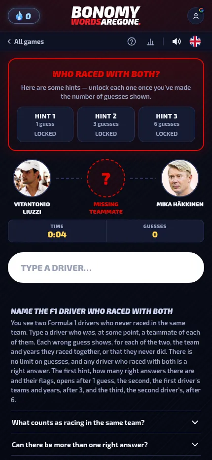 BonoMyWordsAreGone Guess the Teammate on a phone: two drivers with a missing teammate to name between them