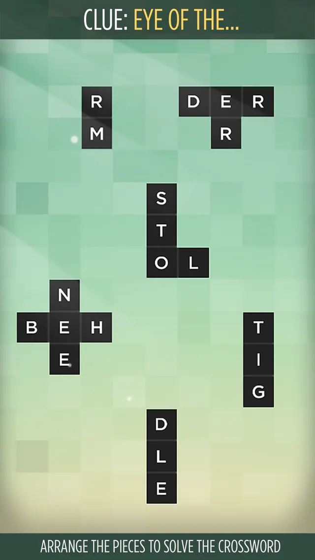 A Bonza puzzle with the clue 'Eye of the...' and letter fragments to arrange into a crossword