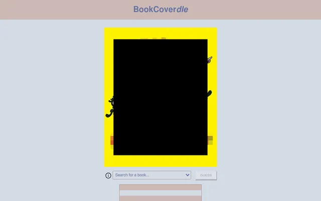 BookCoverDle's puzzle for 18 October 2026: a yellow children's book cover with a black rectangle hiding all but its edges, above the book search box and Guess button