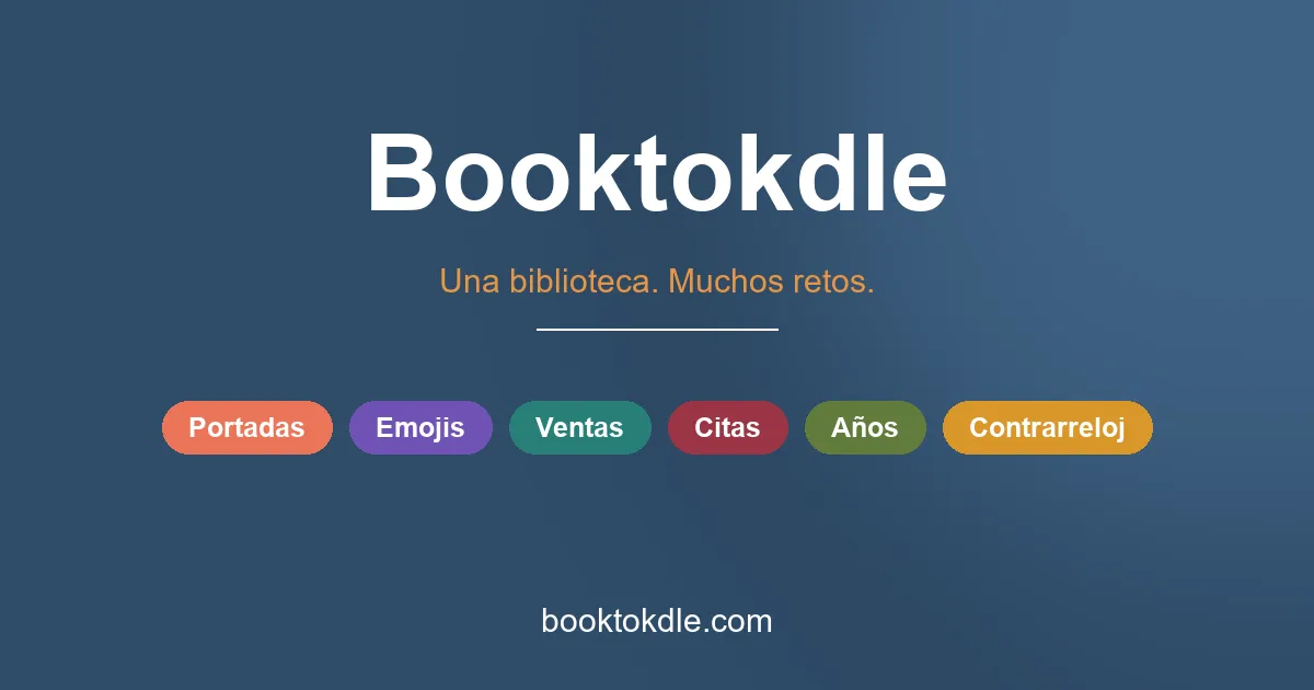 The Booktokdle share card with the game's name and its six modes: Portadas, Emojis, Ventas, Citas, Años and Contrarreloj