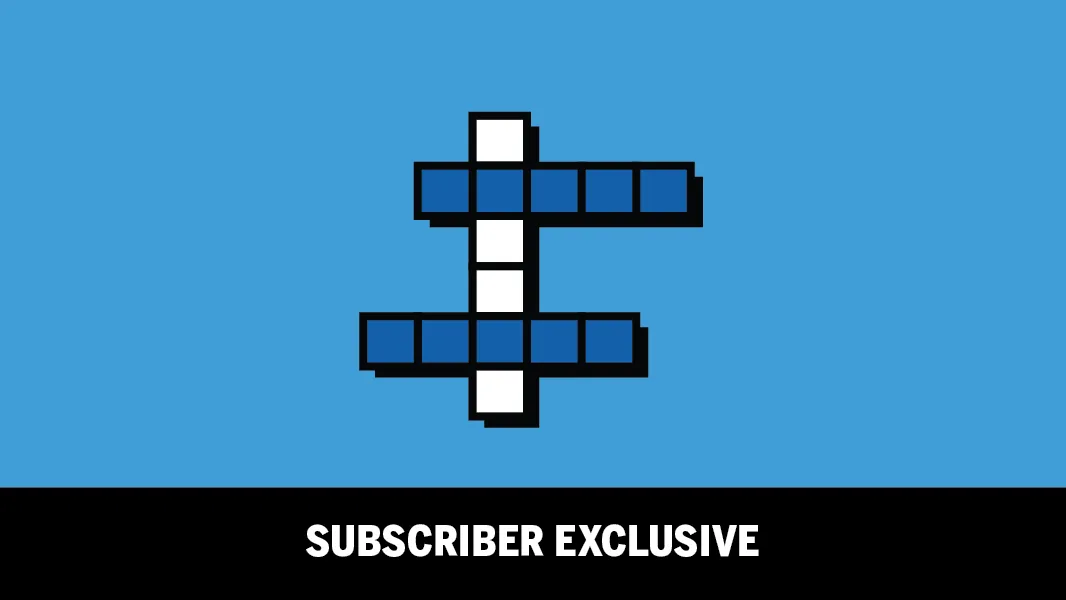 Boston Globe Crossword art: crossing blue and white squares on a light blue background, marked subscriber exclusive