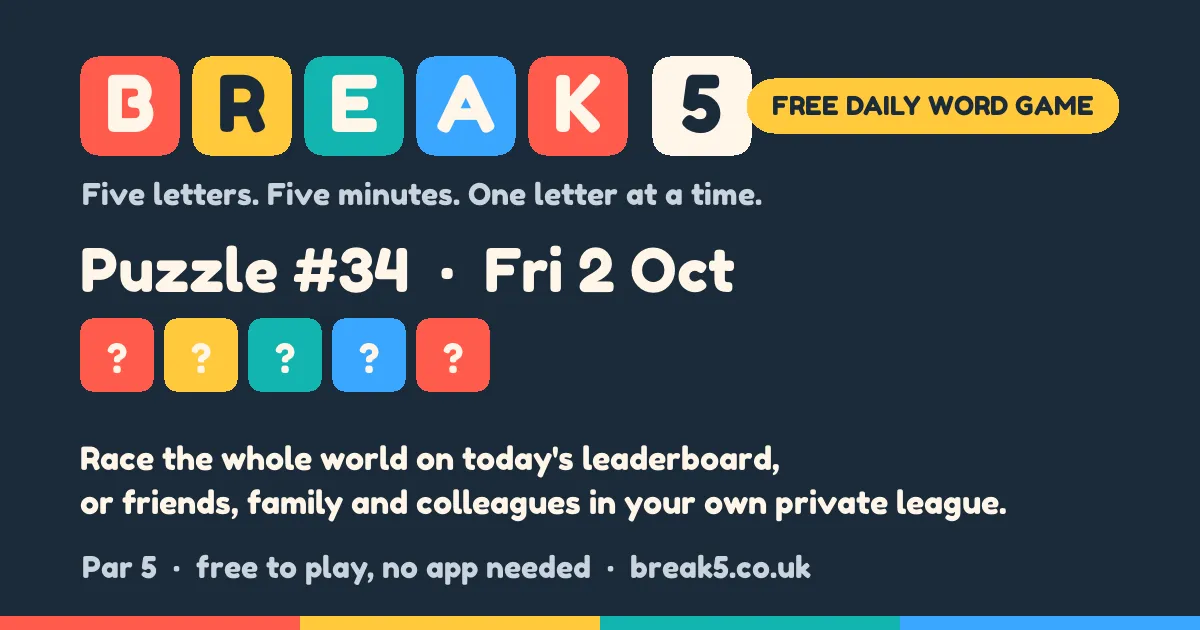Break 5 share card for puzzle 34, Friday 2 October, par 5