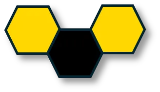 The Buzzled icon: two yellow hexagons and one black hexagon