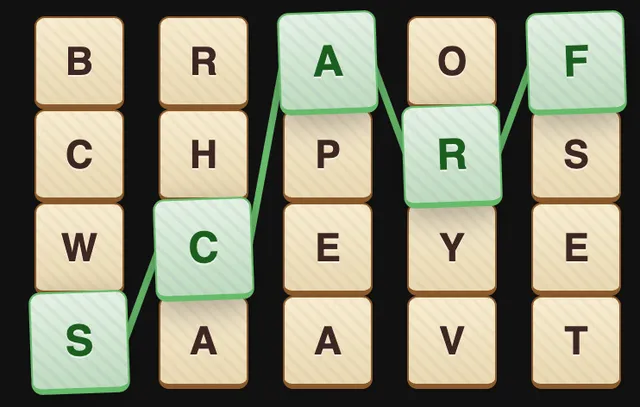Cadgy's example grid of five letter columns with the word SCARF picked out