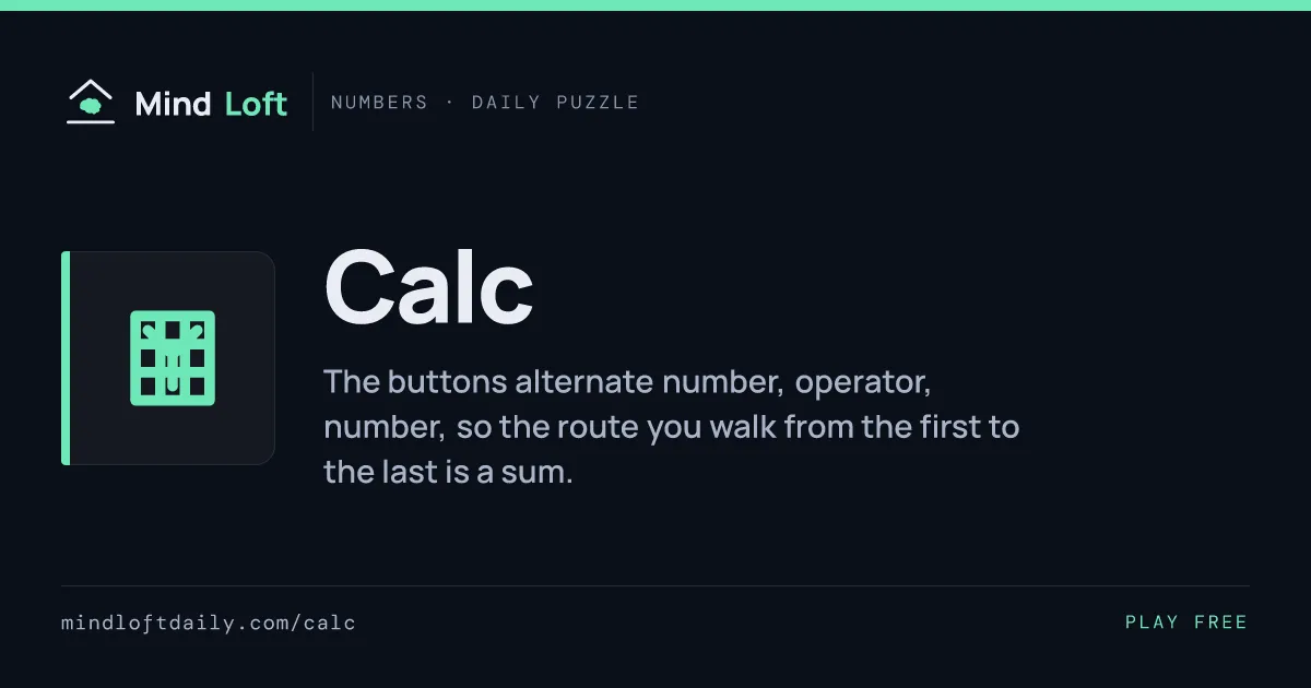 Calc title card from Mind Loft: the game's icon, name and one-line description