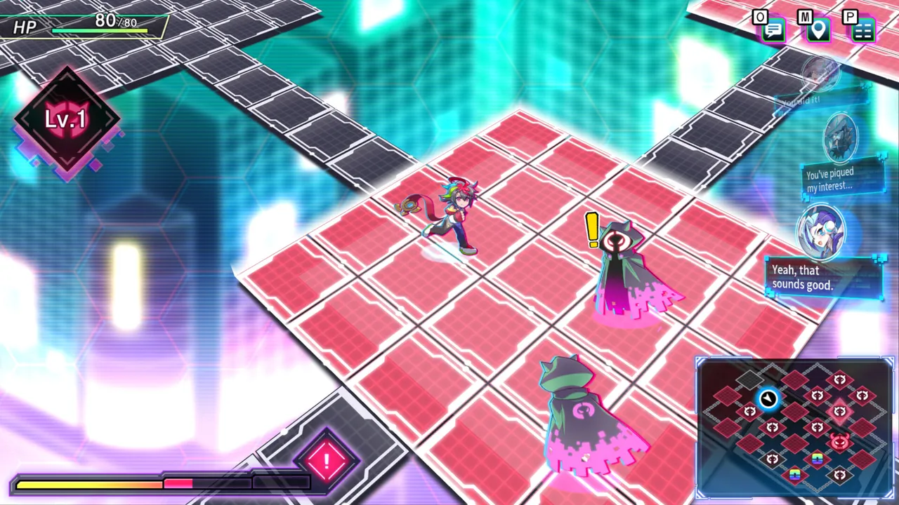 Card-en-Ciel dungeon map with Neon on red grid tiles, enemies and a minimap