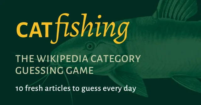 The Catfishing logo over an engraving of a catfish, titled the Wikipedia category guessing game