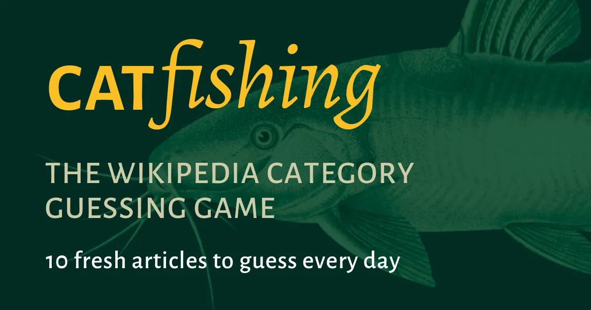 The Catfishing logo over an engraving of a catfish, titled the Wikipedia category guessing game
