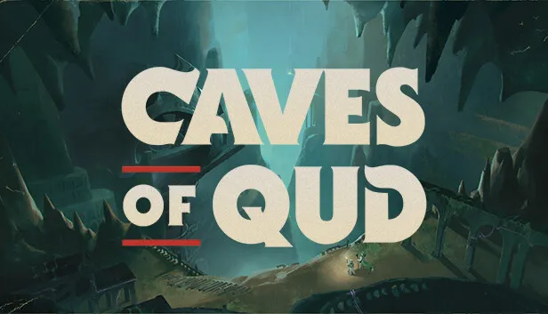 Caves of Qud Steam capsule art: the game's title over a teal cavern landscape