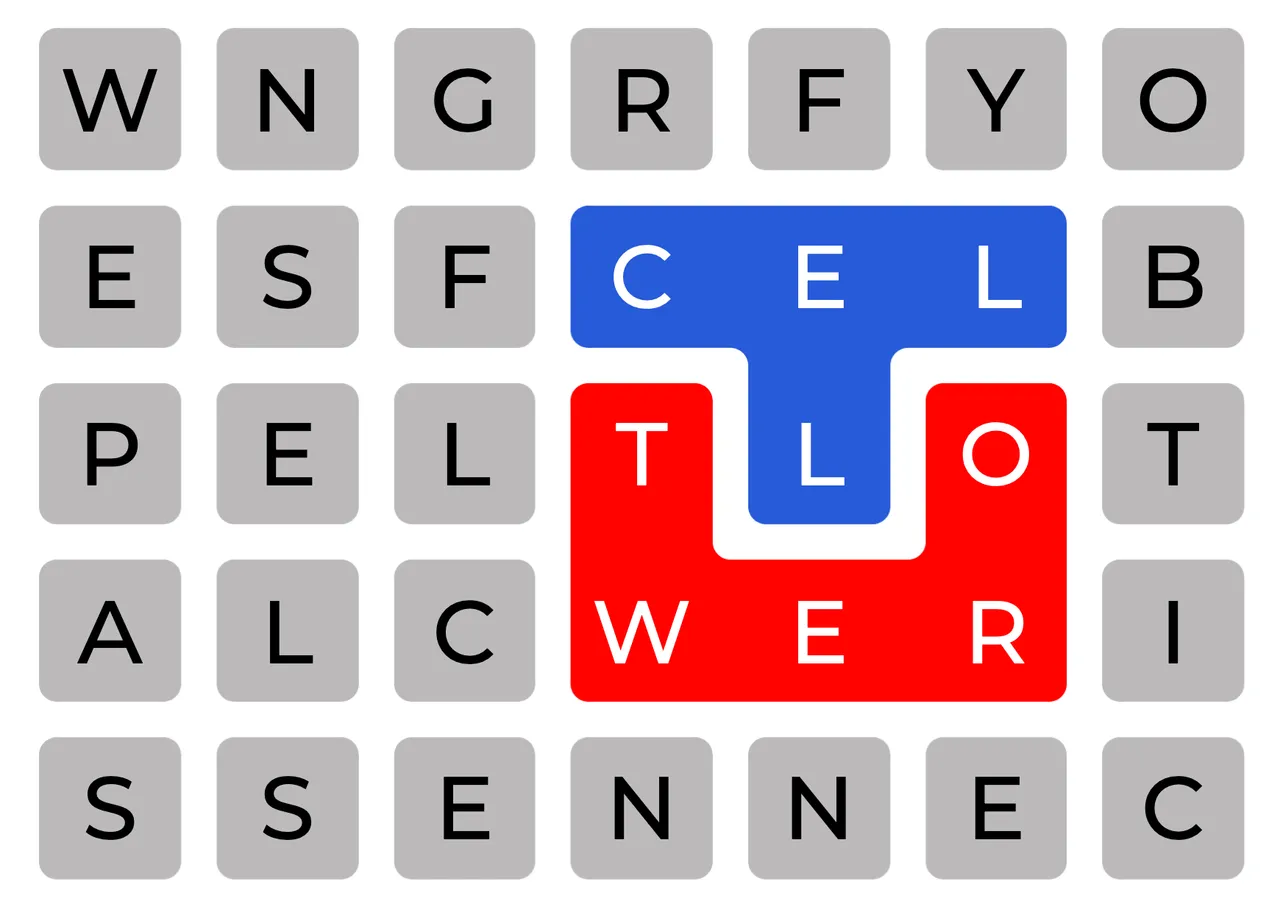 Cell Tower's share card with a stack of letter tiles