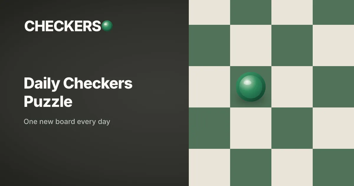 Checkerso Daily share image: the Daily Checkers Puzzle title beside a checkers board with one green piece