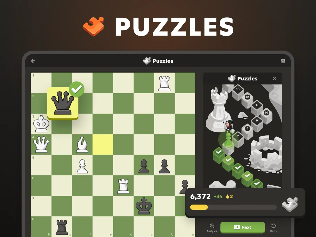The puzzles screen of the Chess.com app on iPad